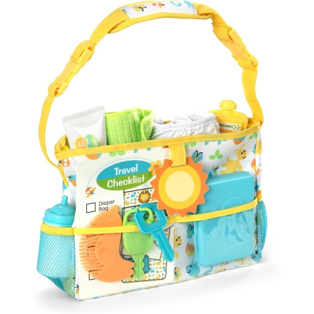🆕 Baby Doll Play Set Yellow Love Travel Time Diaper Bag Bottle Accessories Kids